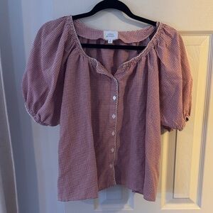 Things between red white Gingham Puff Sleeve Blouse